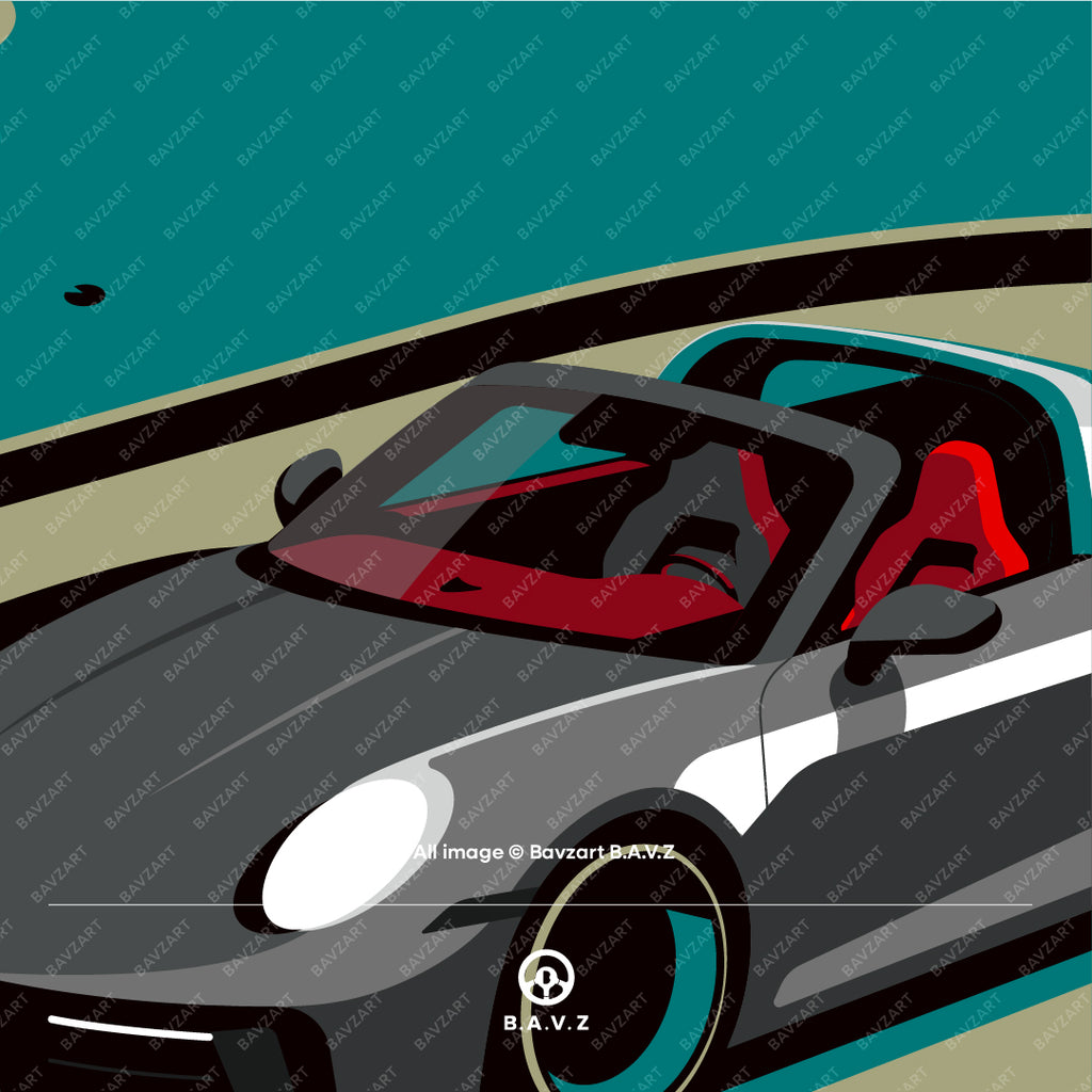Iconic Porsche Targa convertible with stylish design close up bavz artwork