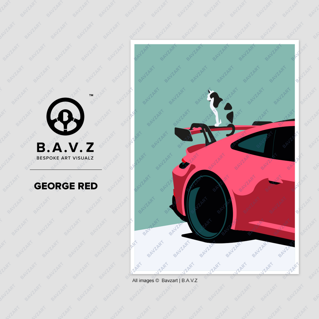 cat sitting ontop of a red Porsche rear spoiler