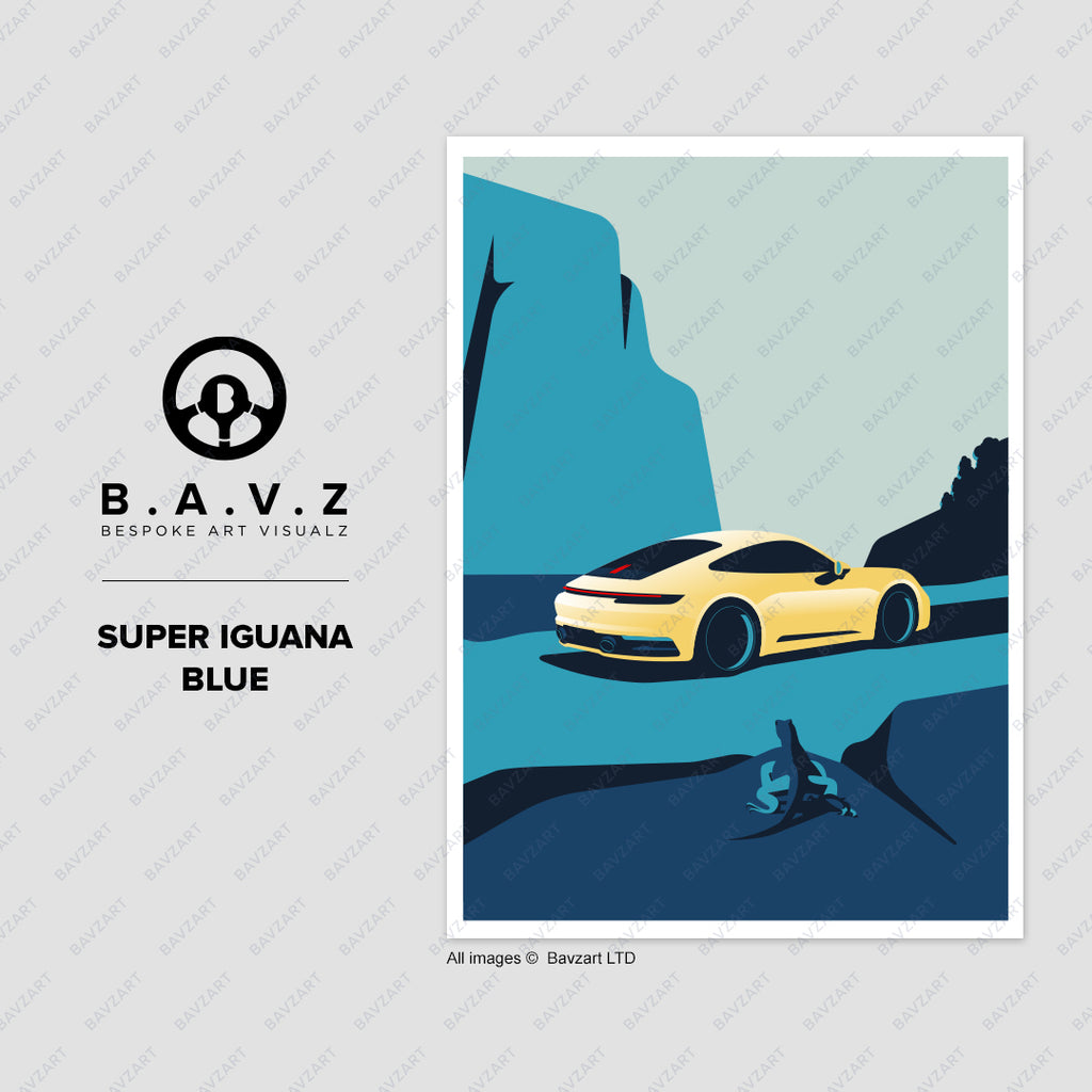 Porsche 992 super iguana blue wa;ll art
