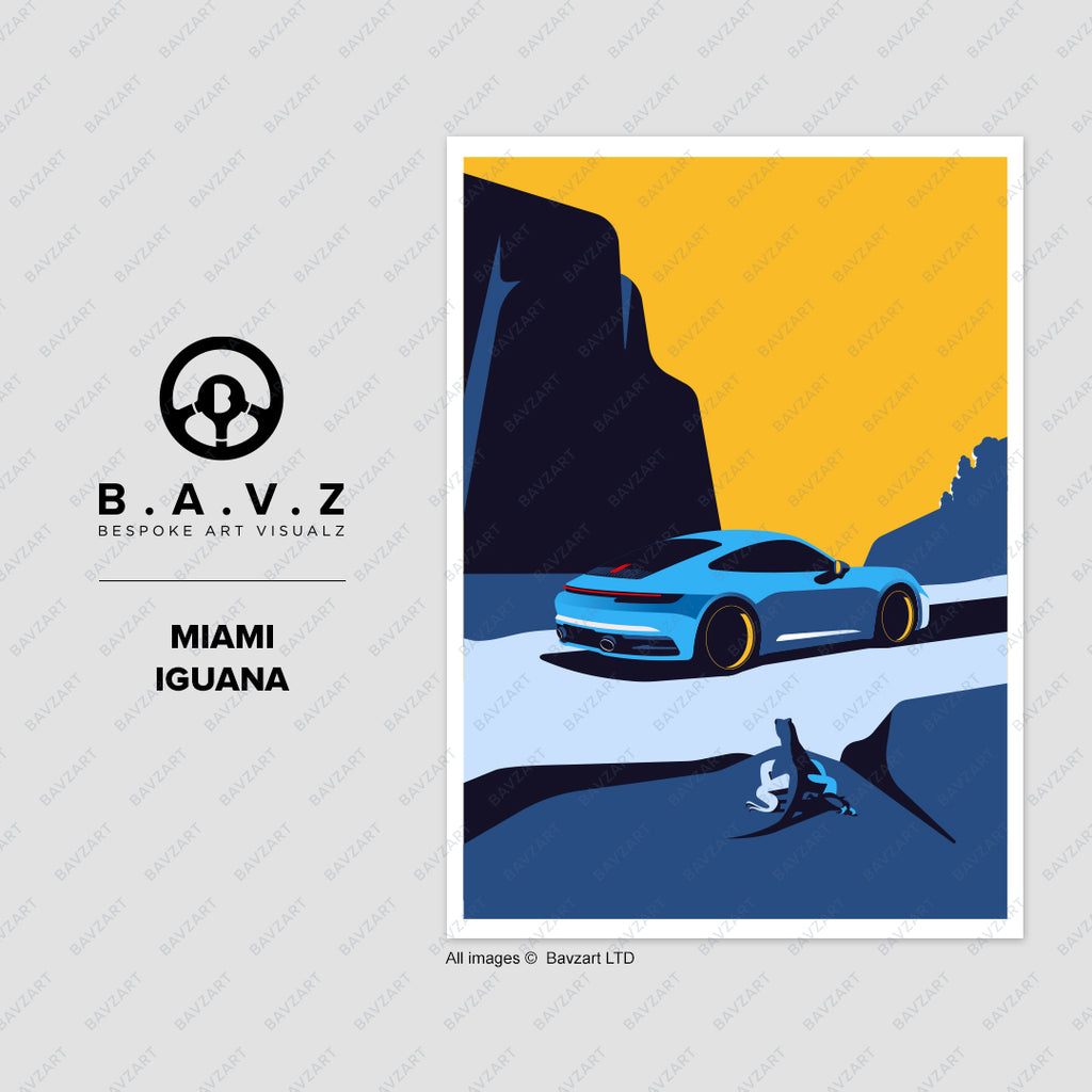 Porsche 992 miami iguana wall art