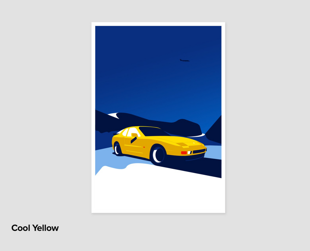 Escape to a world of tranquility and elegance as you envision a Porsche 944 gracefully cruising through the winter scenery