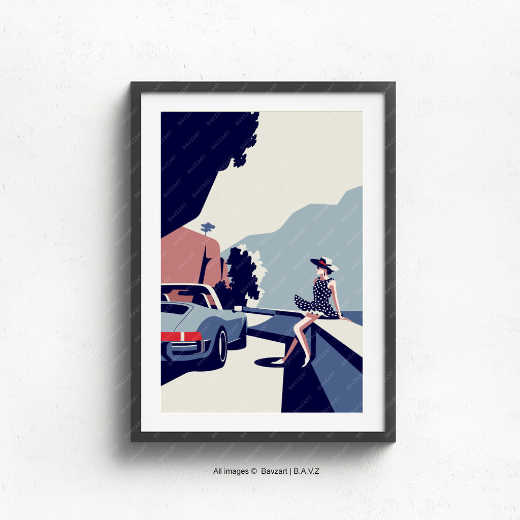 Lady and her Porsche Targa wall art