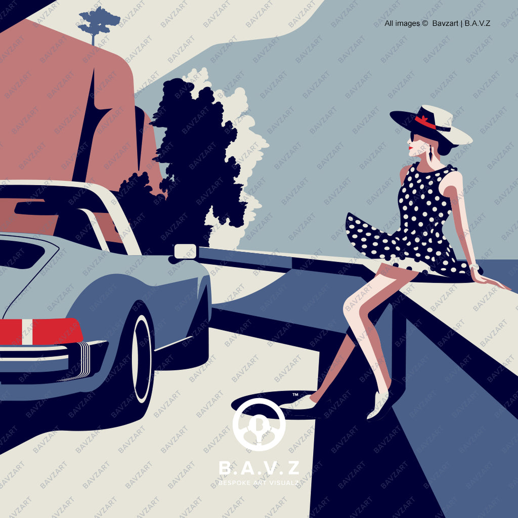 Lady and her Porsche Targa automotive art