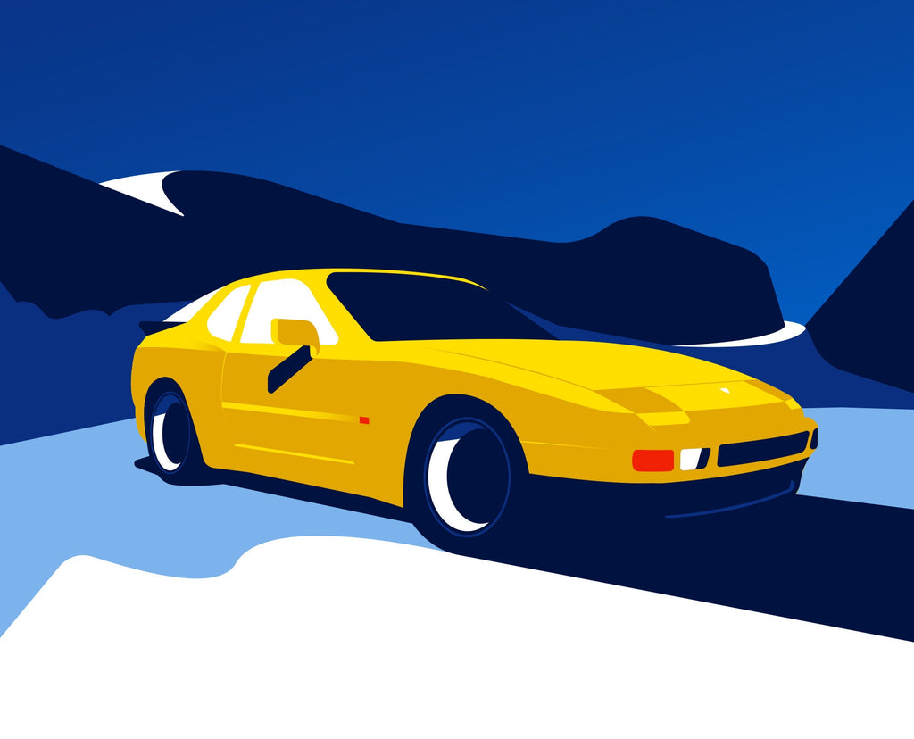 Embark on an adventurous journey with a classic Porsche 944 navigating through the picturesque snowscape