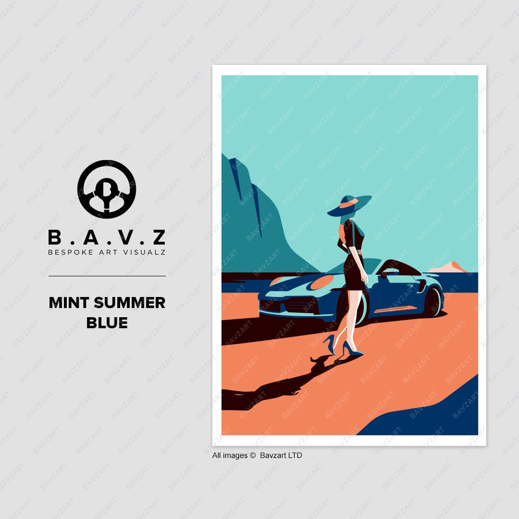 Her love for Porsche 911 mint summer blue wall art