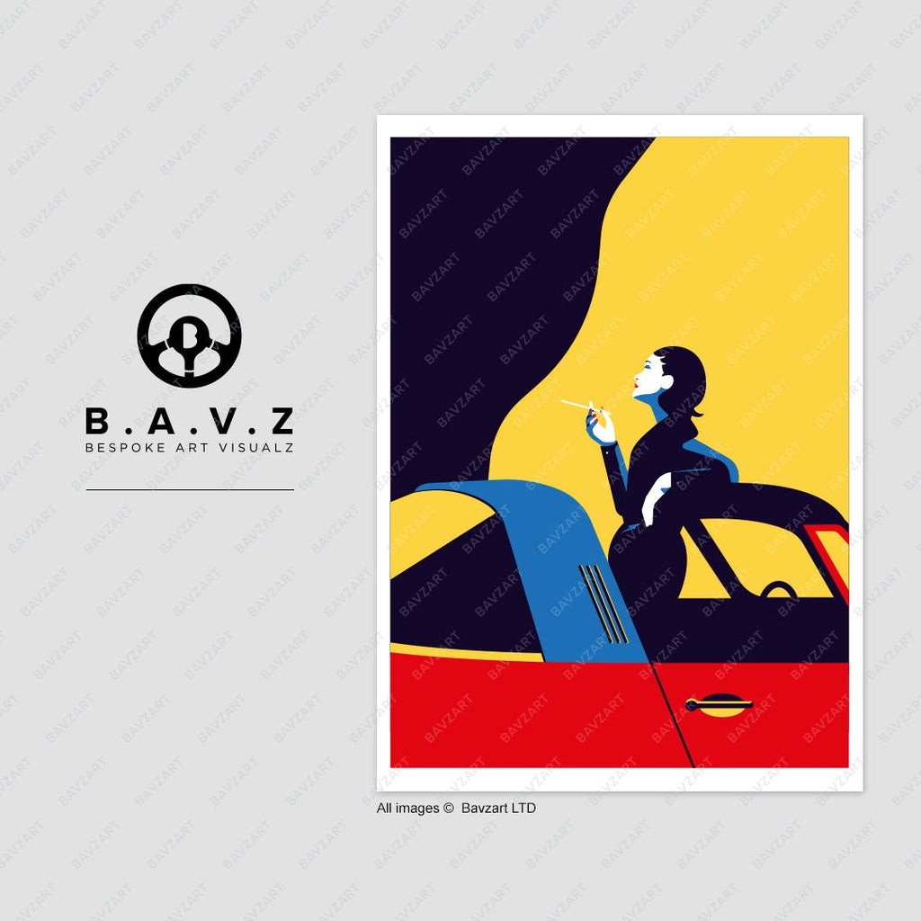 The lady by Porsche Targa wall art