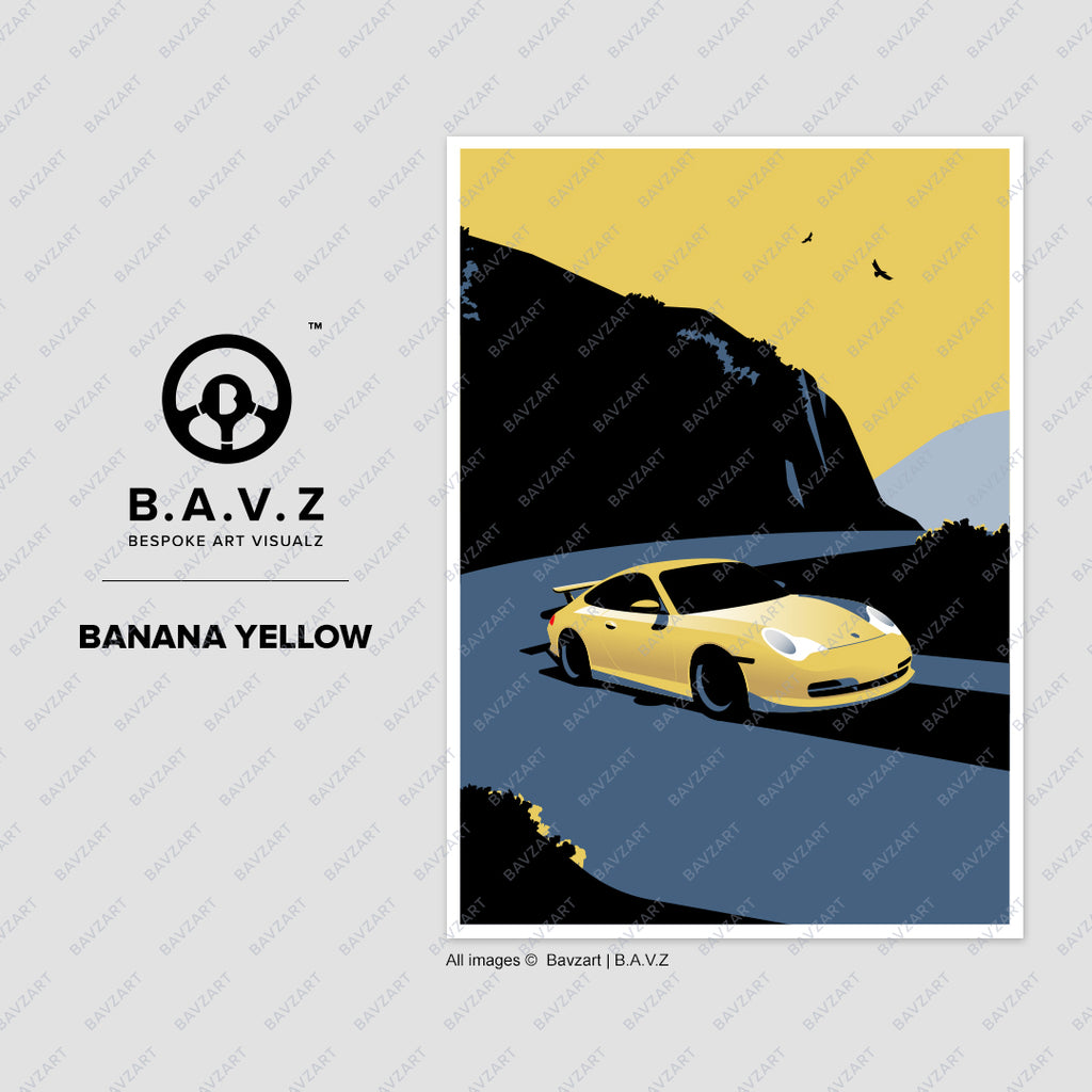 Porsche 996 GT3 banana yellow wall art