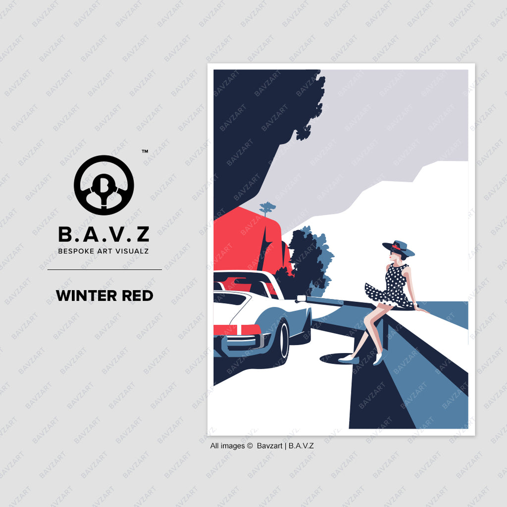 Lady and her Porsche Targa automotive wall art