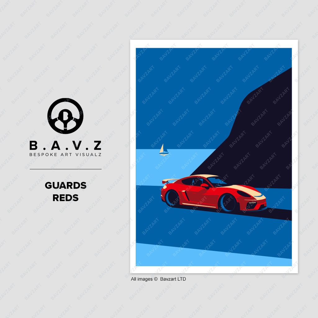 Porsche cayman GT4 guards red wall art