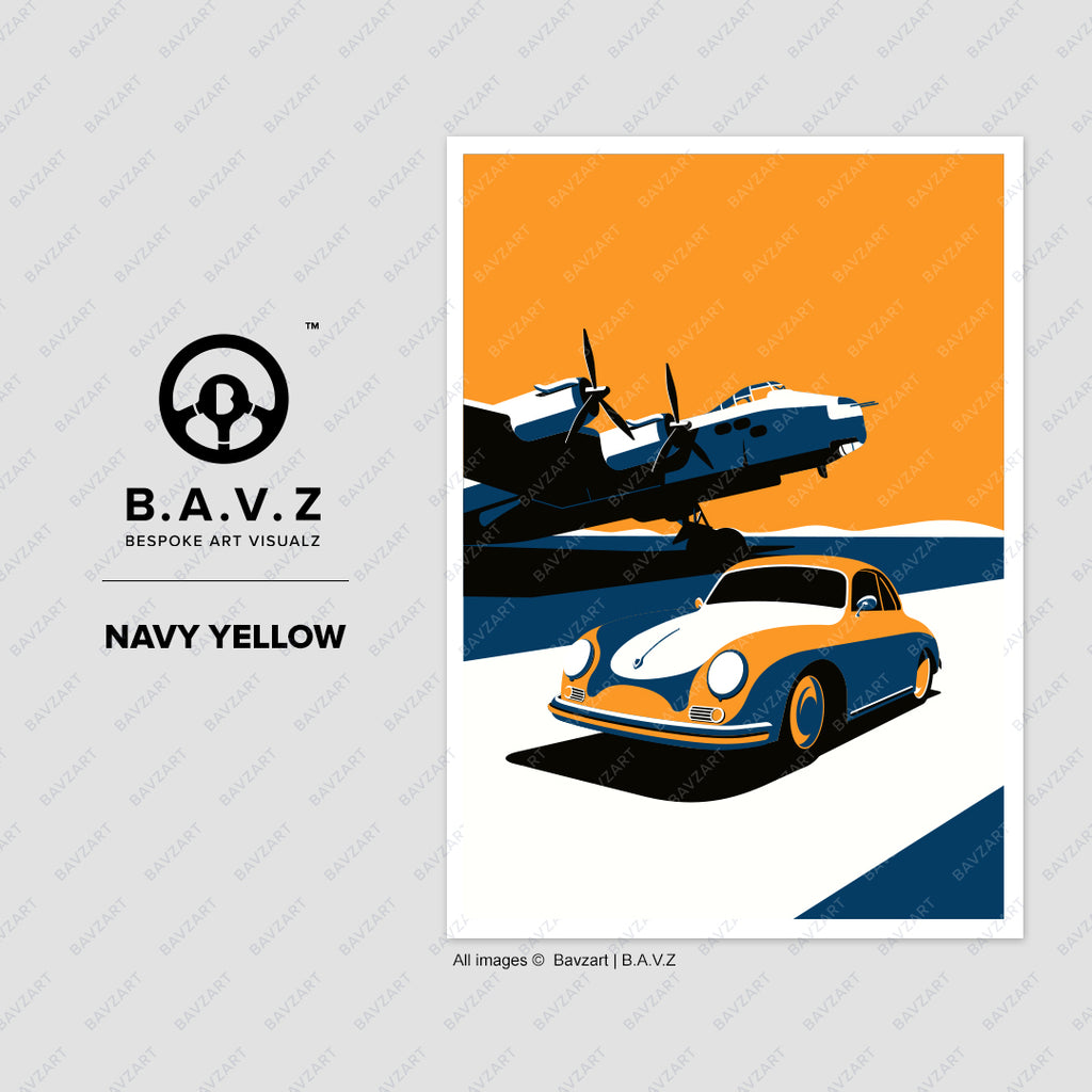 1956 Porsche 356 T1A navy yellow wall art