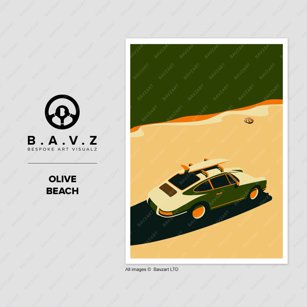 classic Porsche olive beach wall art