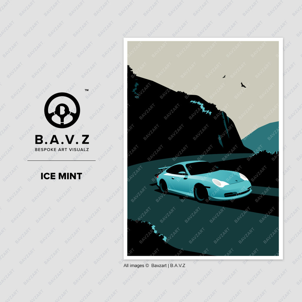 Porsche 996 GT3 ice mint wall art