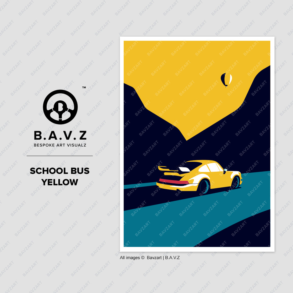 Porsche 911 turbo school bus yellow wall art