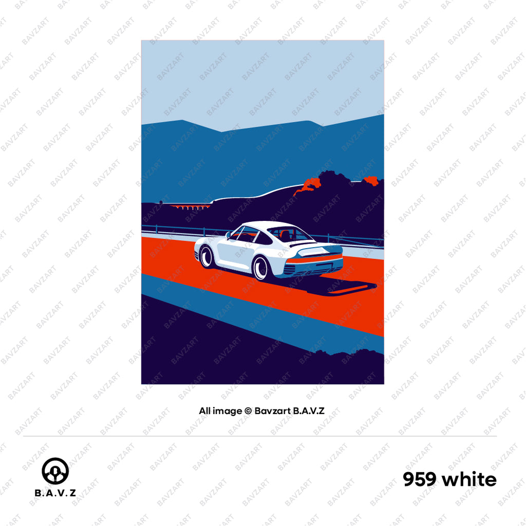 Collectible Porsche Art: 959 Travels Past Scenic Viaduct