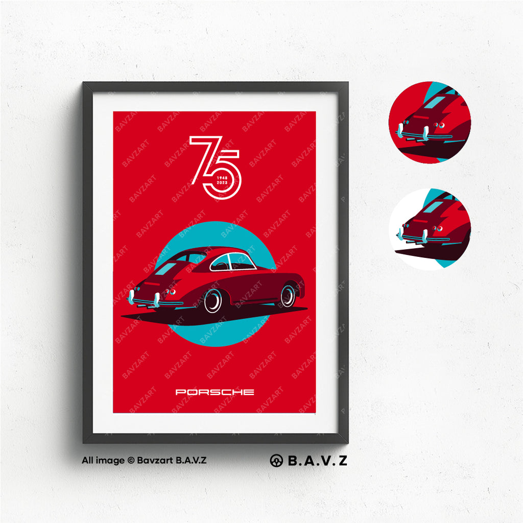 Celebrate the legacy of the Porsche 356 with this timeless anniversary poster