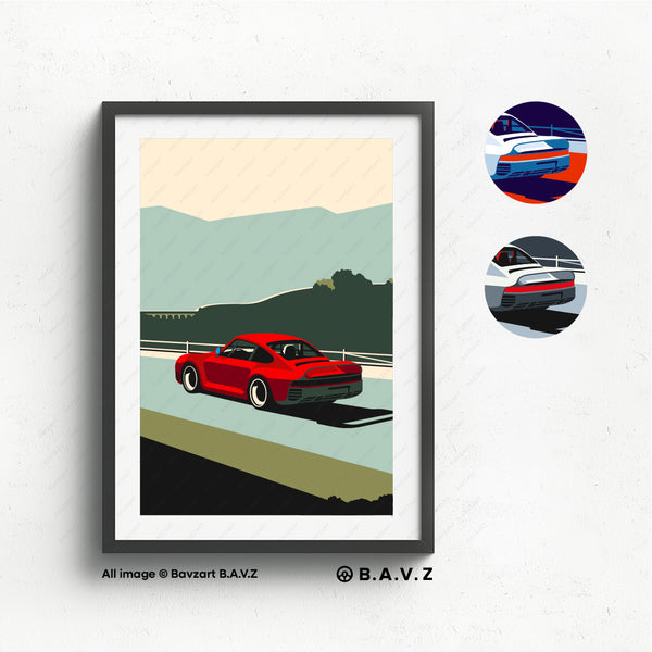 Porsche 959 Artwork: Classic Car Travels by Viaduct Bridge