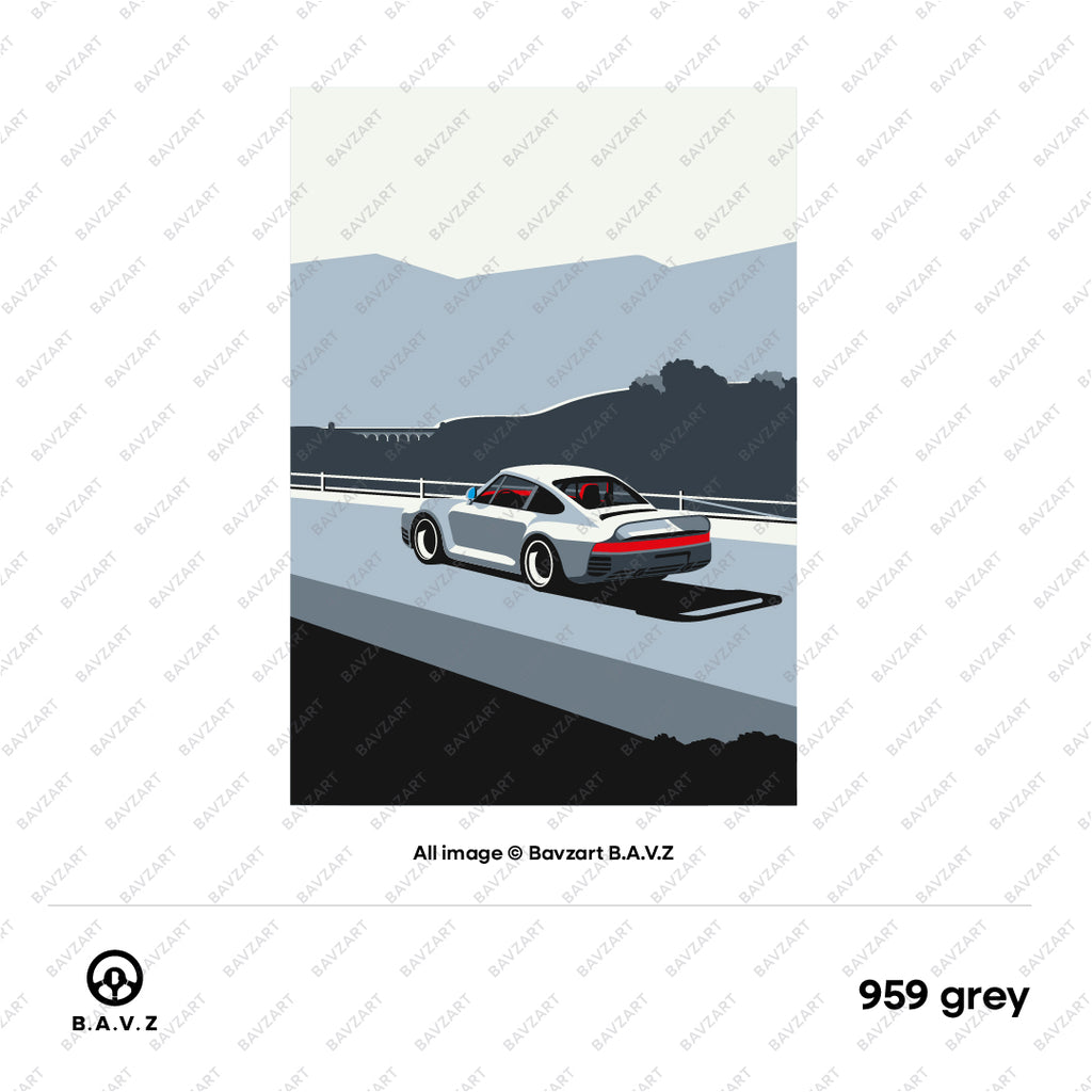 Vintage Car Poster: Porsche 959 Journey Through Scenic Viaduct