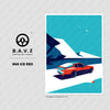 Retro-inspired Porsche 968 car illustration against a glacier-blue background
