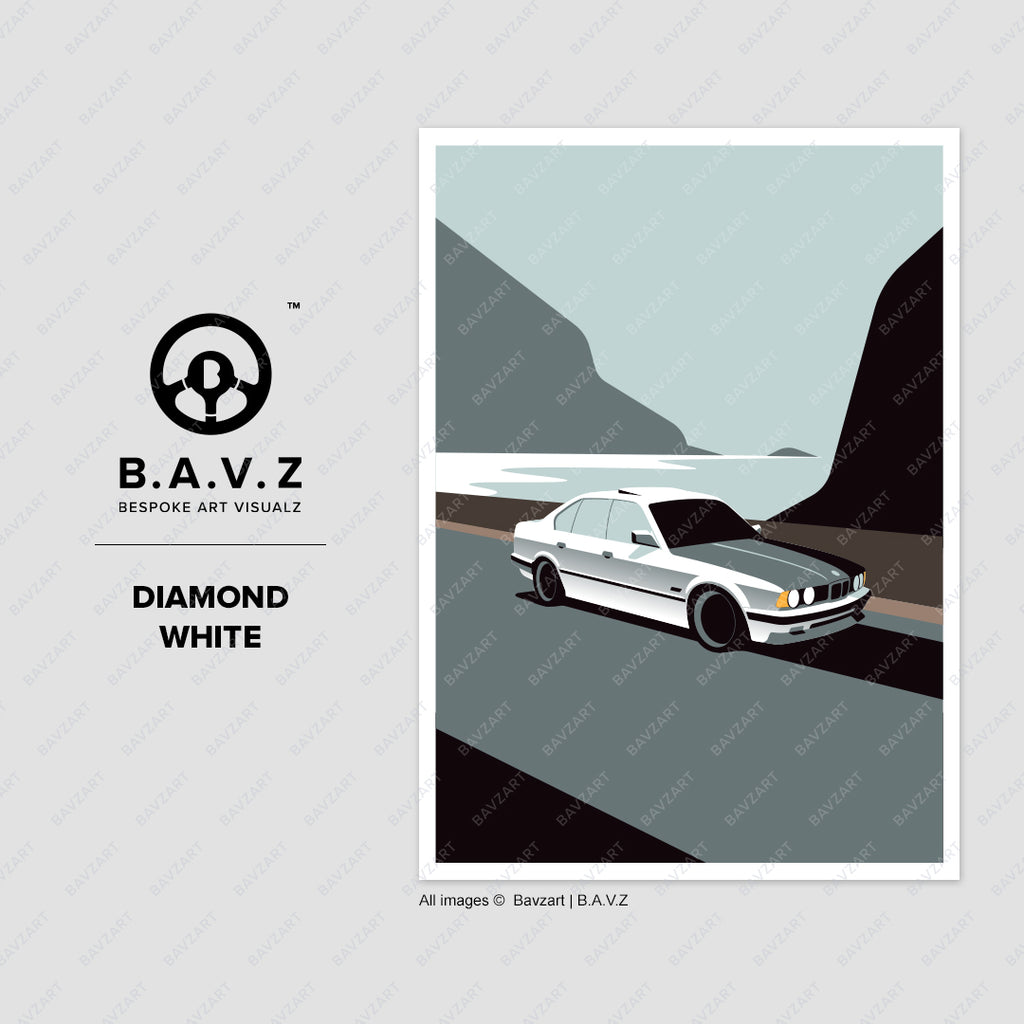 BMW e34 diamond white wall art