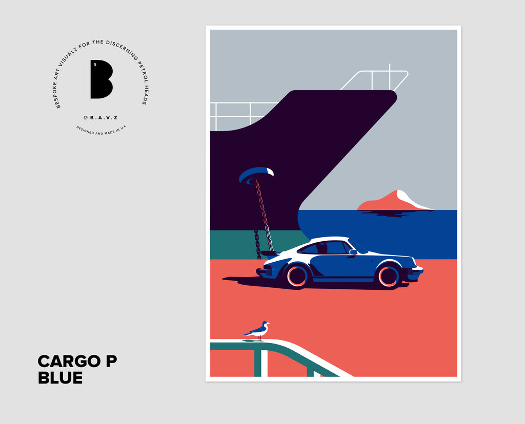 Classic Porsche turbo cargo blue wall art
