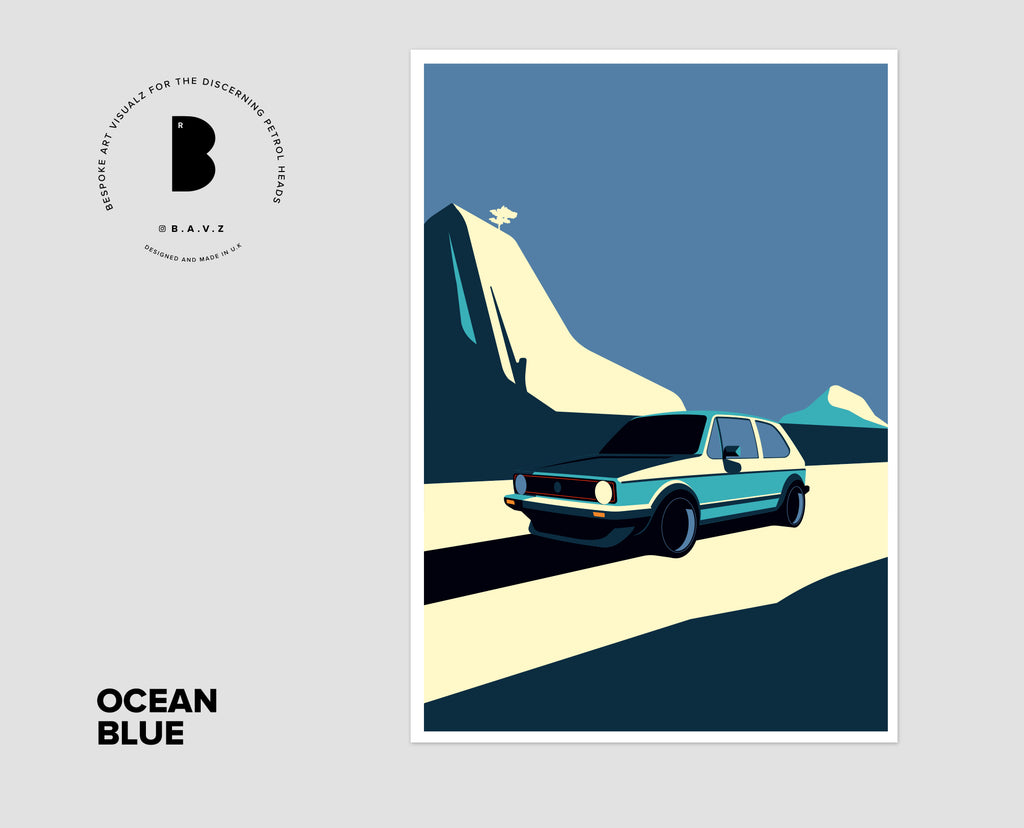 VW Golf MK1 ocean blue wall art