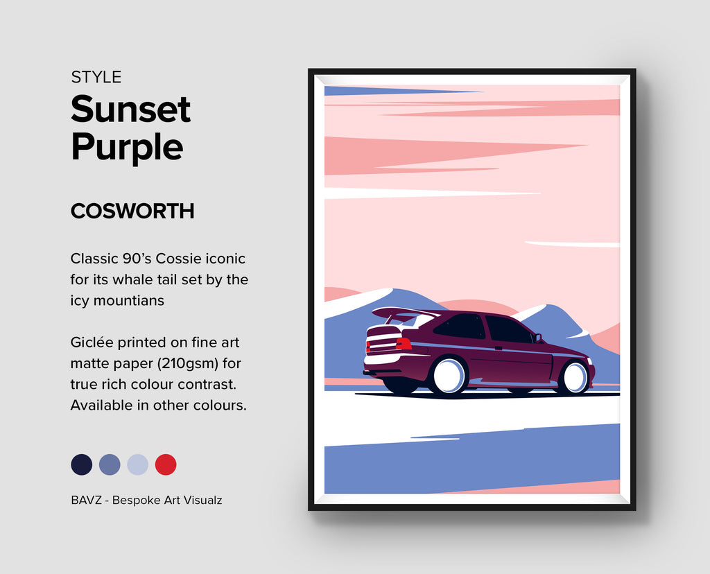 Ford Escort Cosworth sunset purple - wall art