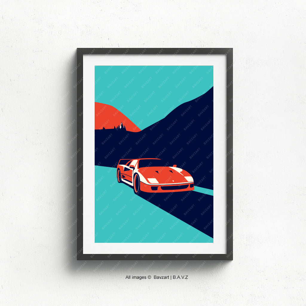 Poster - Classic Ferrari Testarossa, Minimalist Modern Red - 4 Sizes