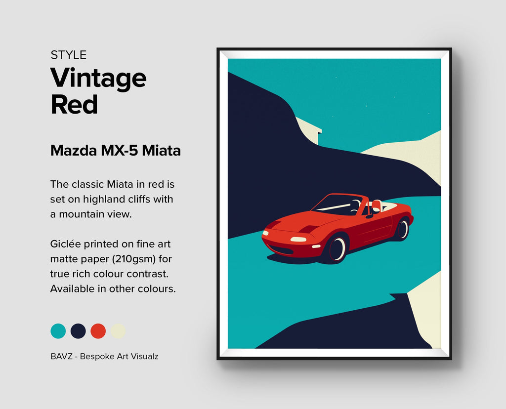 Mazda MX5 vintage red wall art