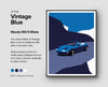 Mazda MX5 vintage blue wall art