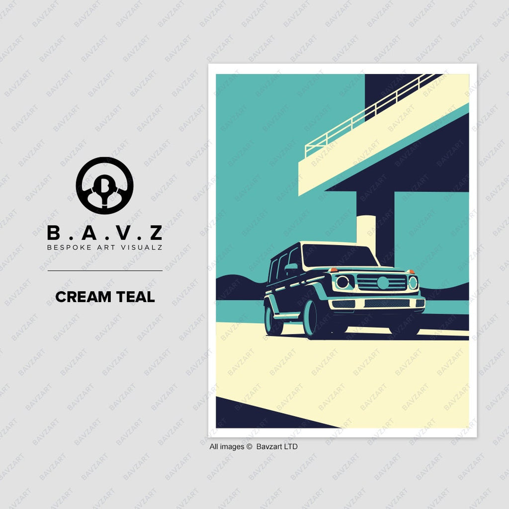 Mercedes Benz G cream teal wall art