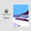 Lamborghini Diablo driving by lighthouse periwinkle