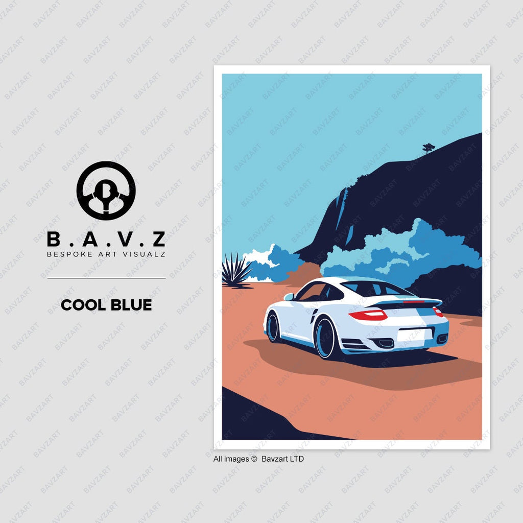 Porsche 997 turbo cool blue wall art