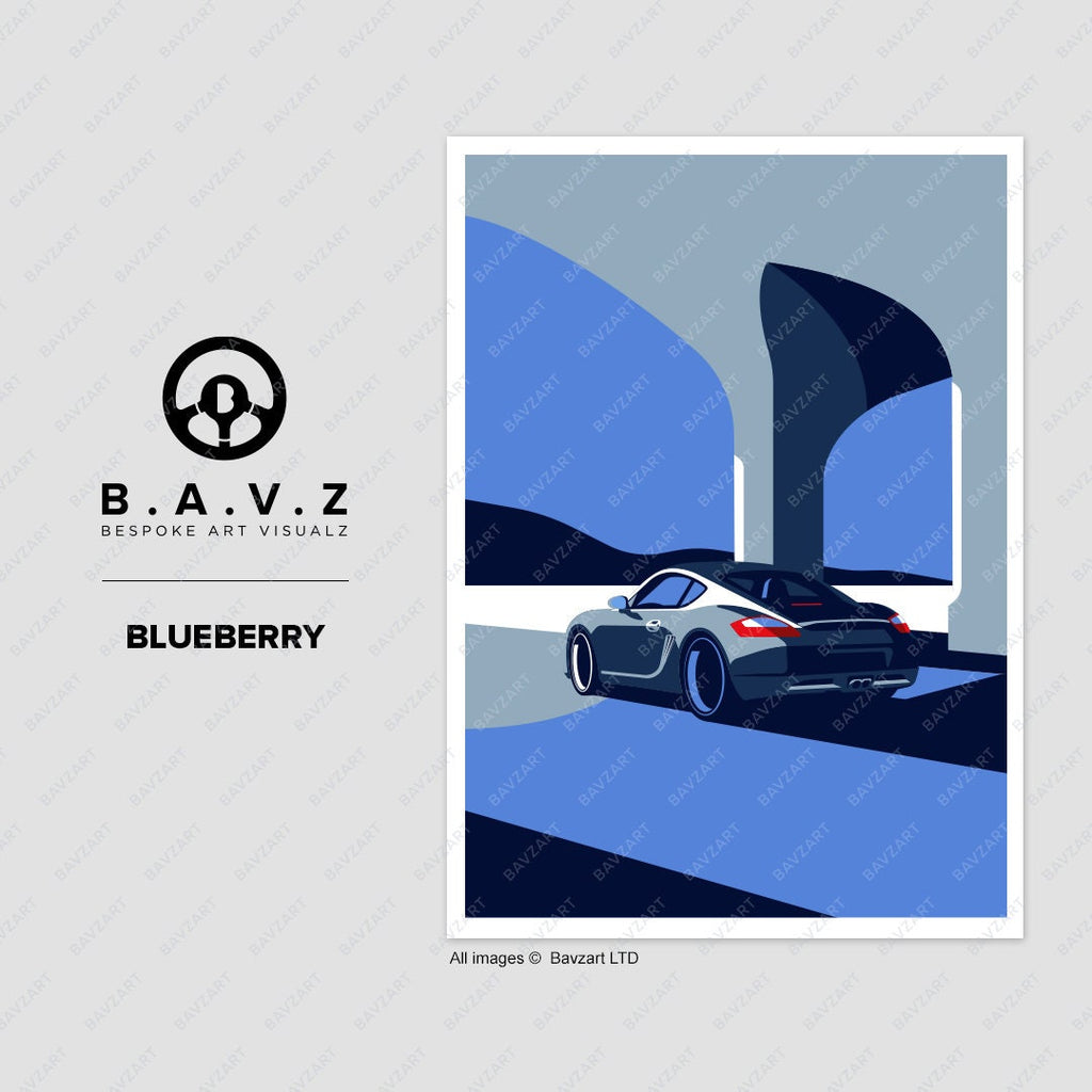 Vintage Porsche cayman 987 blueberry wall art