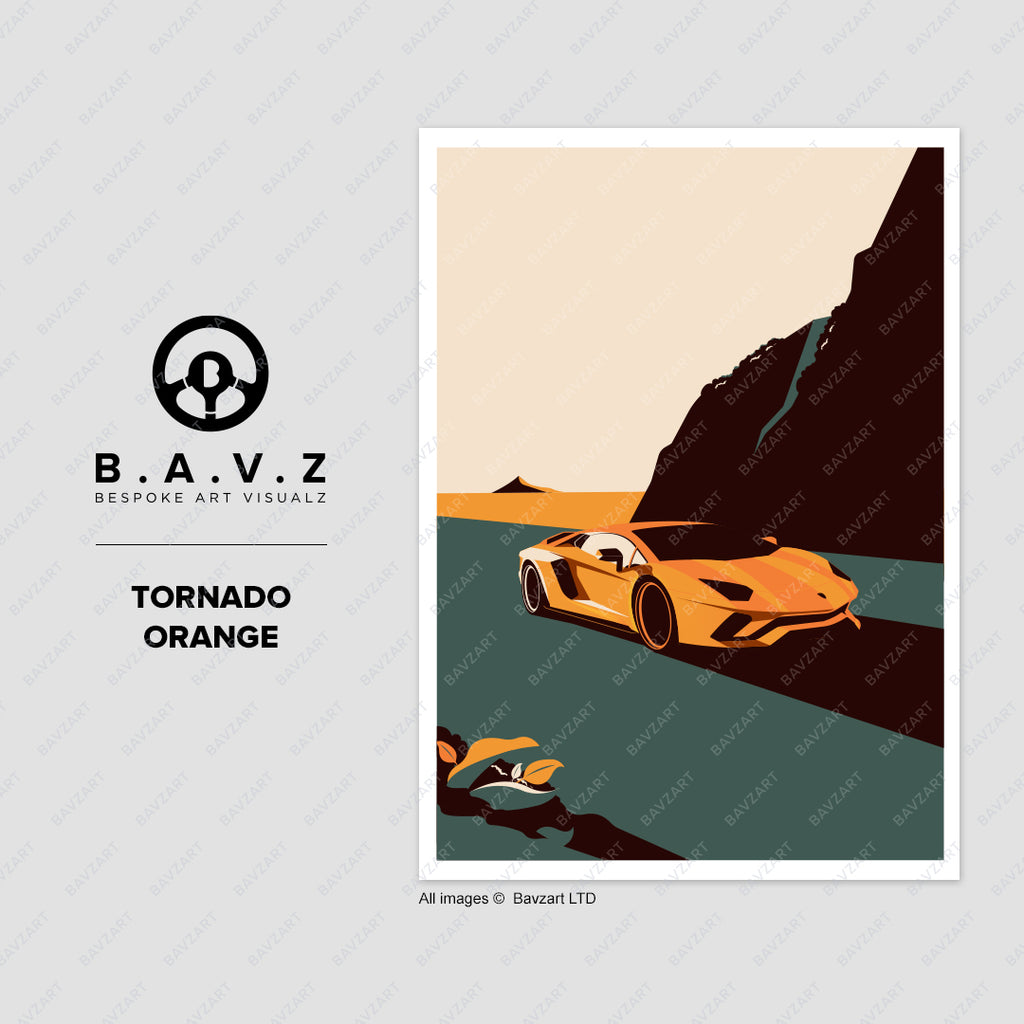 Lamborghini Aventador tornado orange wall art