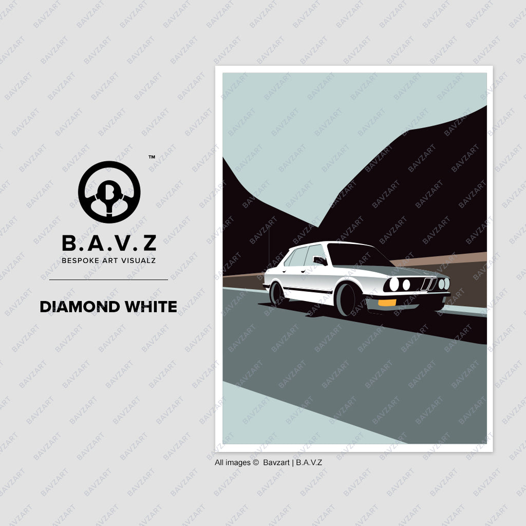Crusing in My BMW e28 - diamond white  wall art