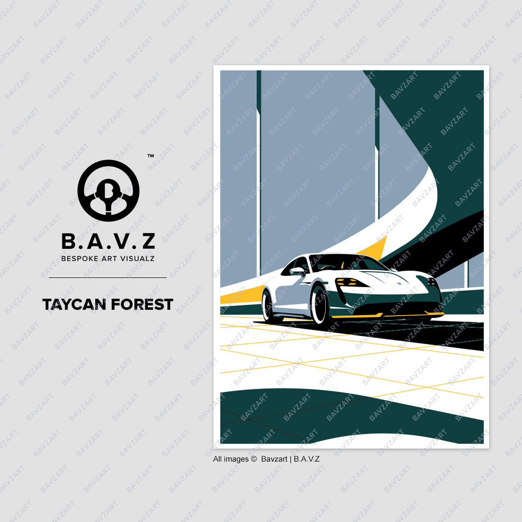 Mighty Porsche Taycan taycan forest wall art