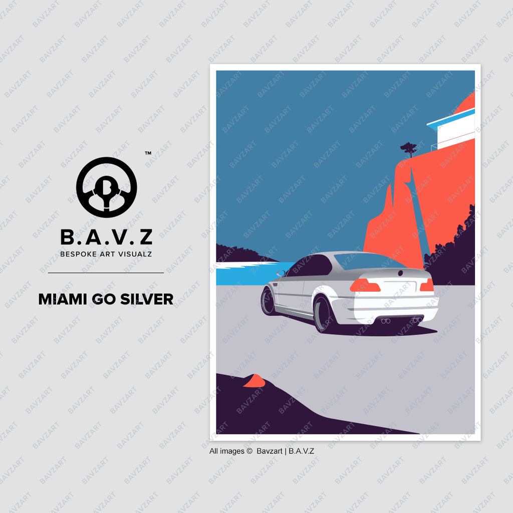 BMW M3 miami go silver wall art