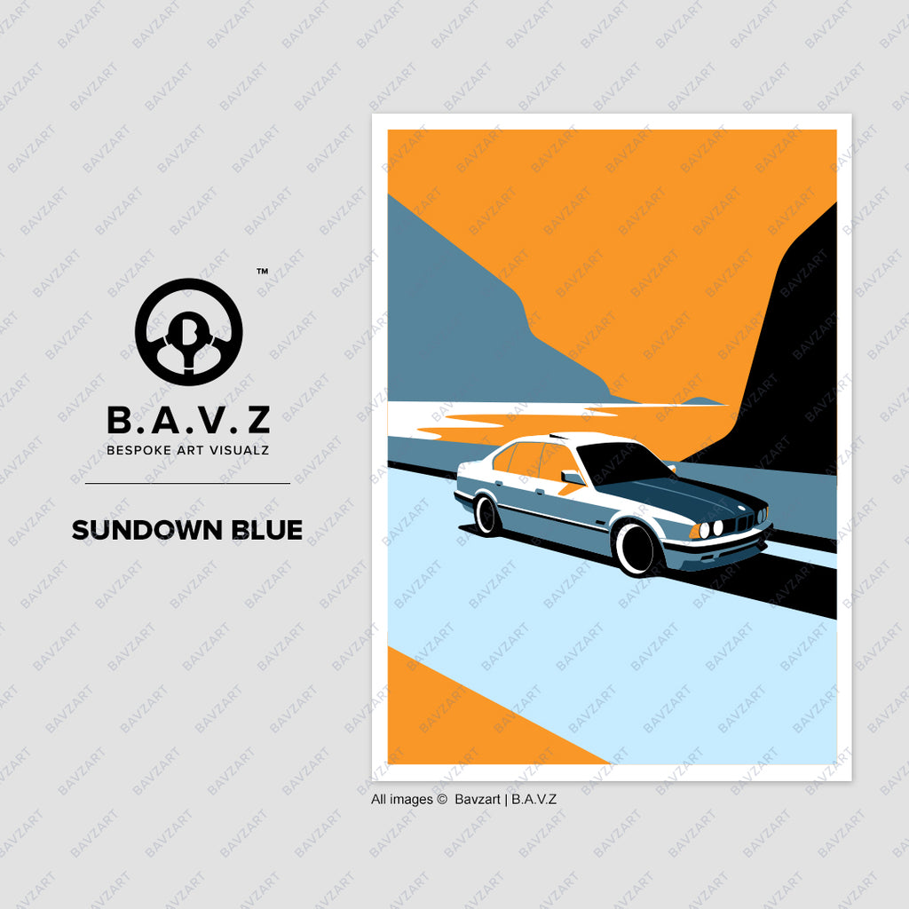 BMW e34 sundown blue wall art