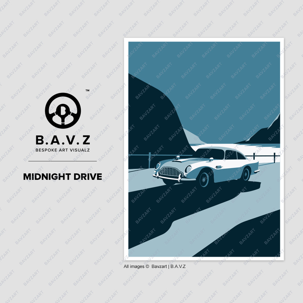 Hello DB5 Aston Martin midnight drive art