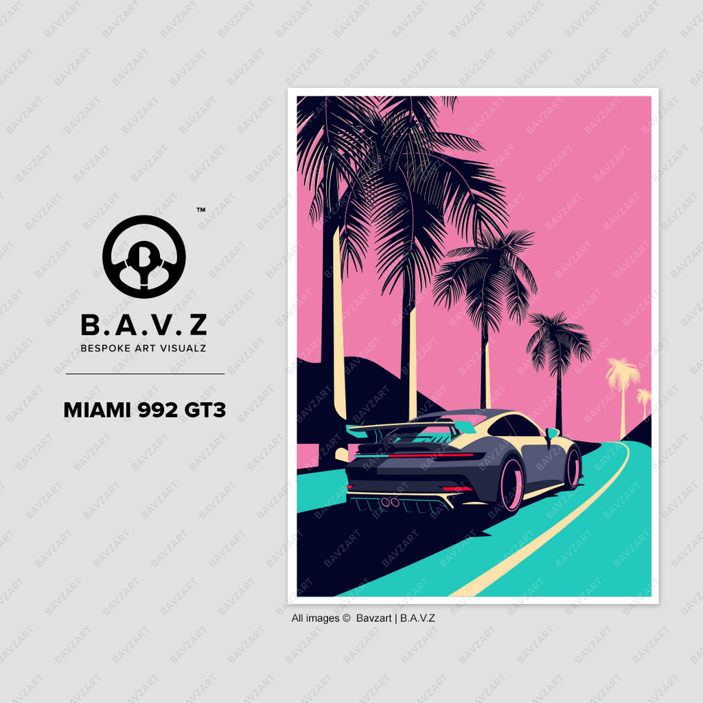 Porsche gt3 travelling on florida roads artwork by bavz