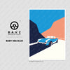 Cliff in my Triumph Spitfire - baby sea blue wall art