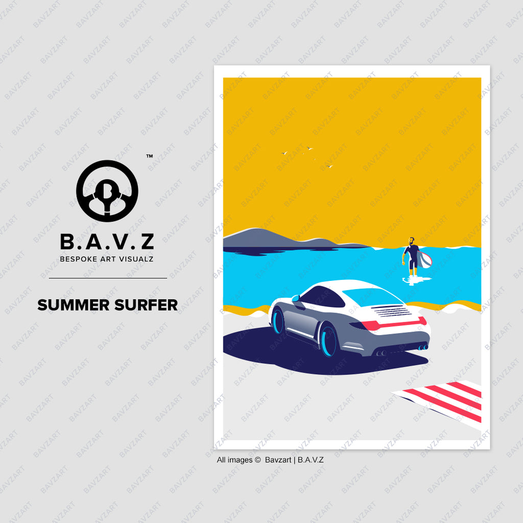 The Porsche 997 summer surfer wall art