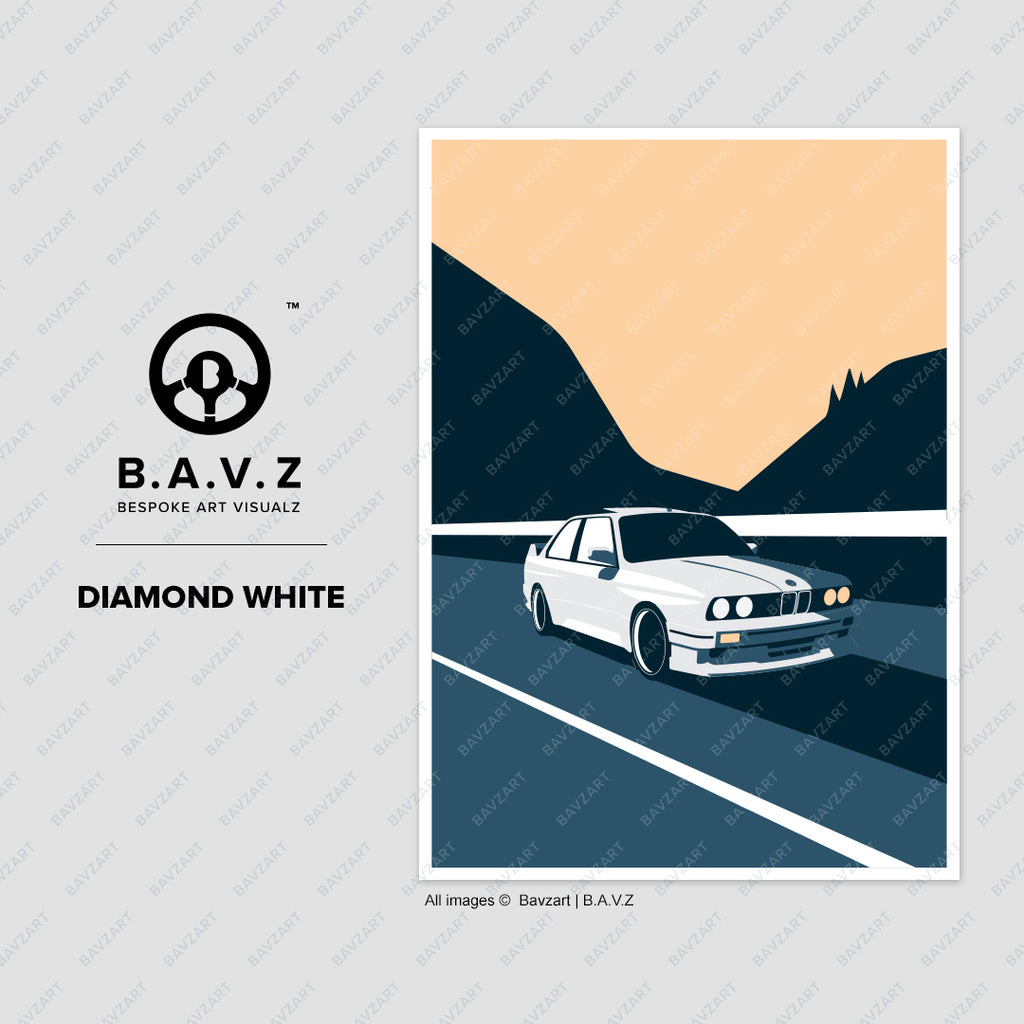 Gorgeous BMW e30 M3 diamond white wall art