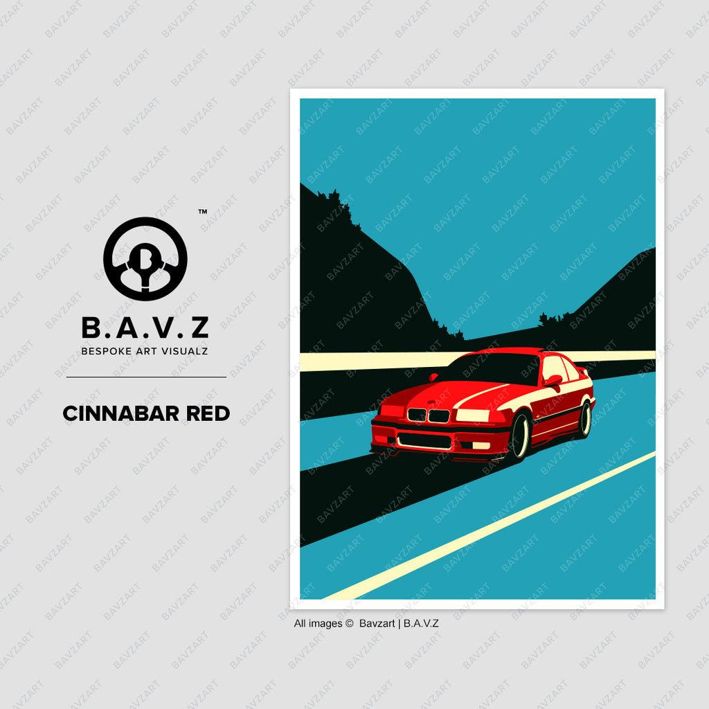 BMW e36 M3 cinnabar red wall art