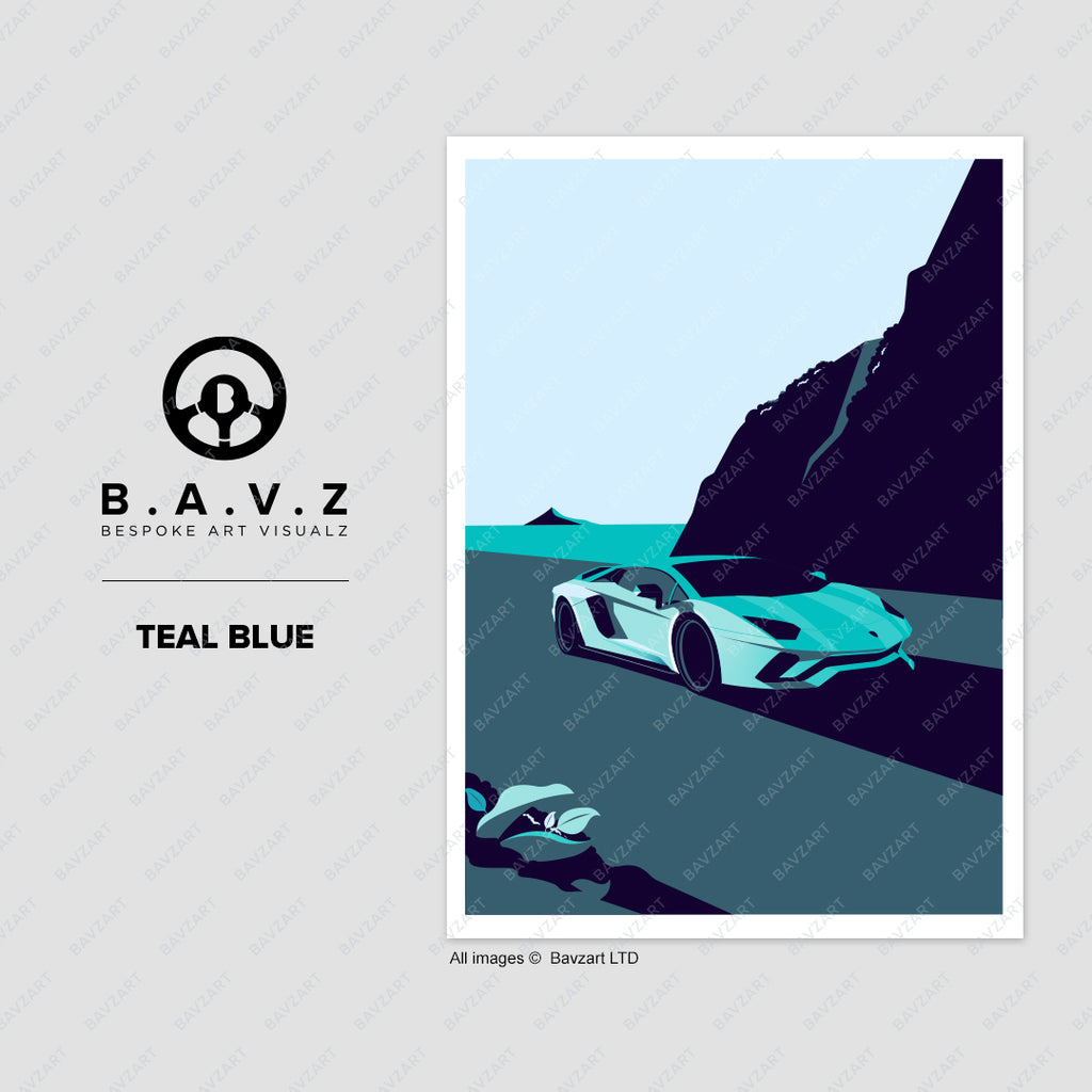 Lamborghini Aventador teal blue wall art