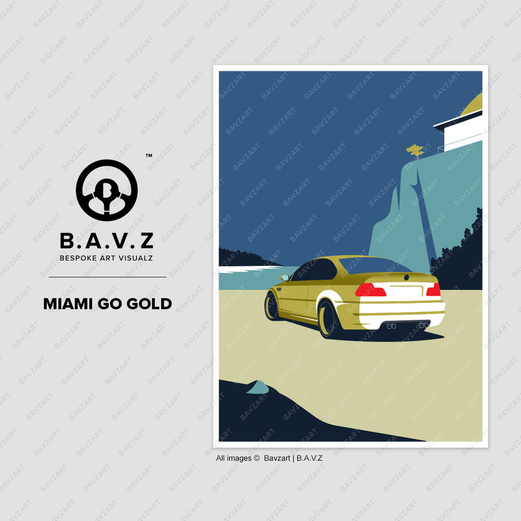 BMW M3 miami go gold wall art