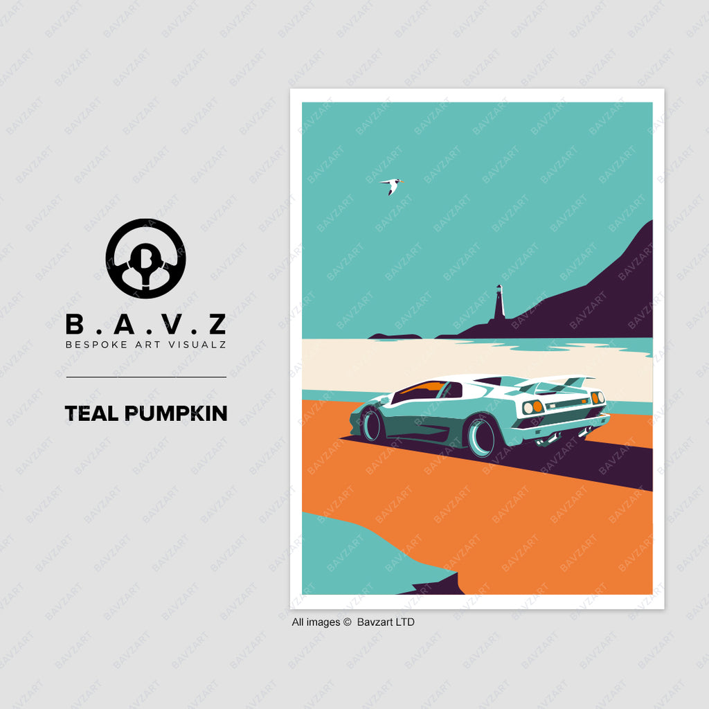Lamborghini Diablo teal pumpkin wall art