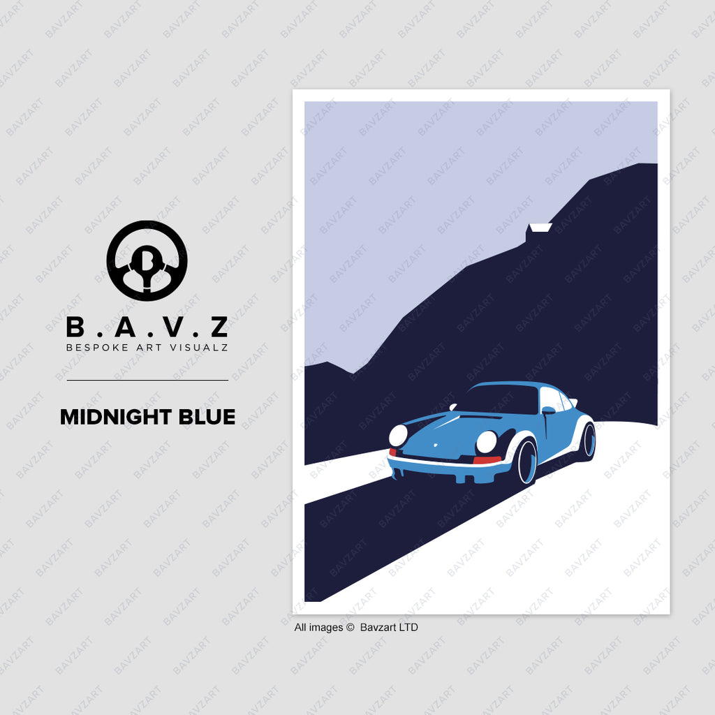 Going for a drive in my Porsche 911 midnight blue wall art