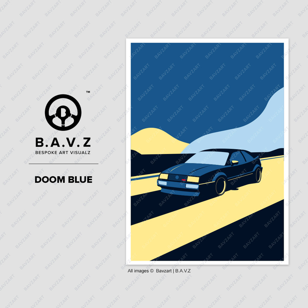 VW Corrado doom blue wall art