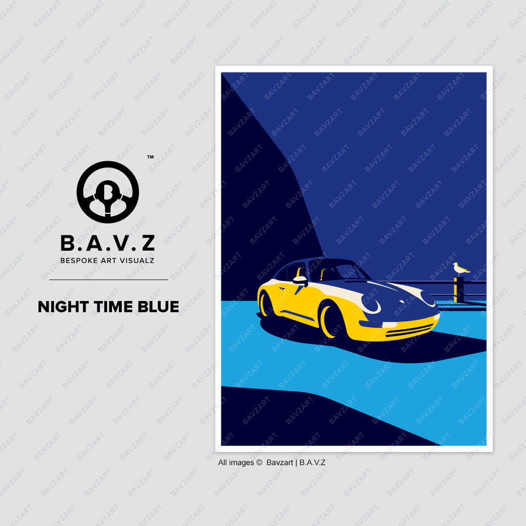 Porsche 993 night time blue wall art